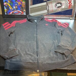 Adidas Charcoal Jacket with Red Accents